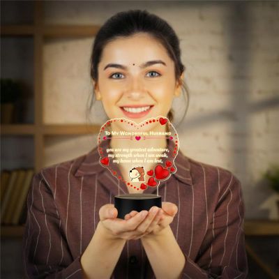 Acrylic Led Lamp Romantic Gift for Couples | Warm White Light Gift Item for Wedding, Anniversary, Birthday & Valentine's Day (My Wonderful Husband)